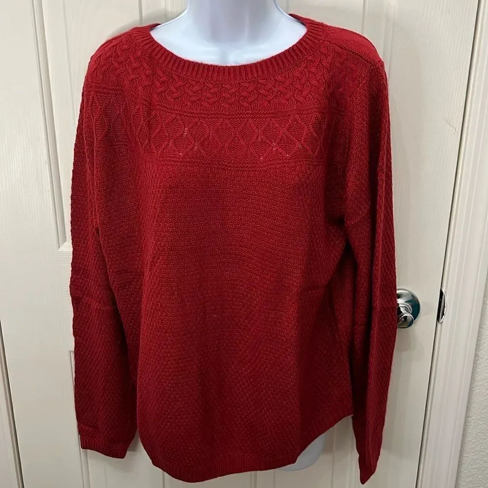 Croft & Barrow Women XL Cable Yolk Pullover Sweater Holiday Delicious Apple Red